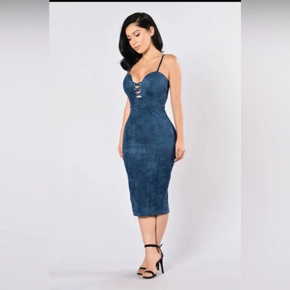 Fashion Nova | Dresses | Fn Blue Faux Suede Midi Dress Size Small | Poshmark